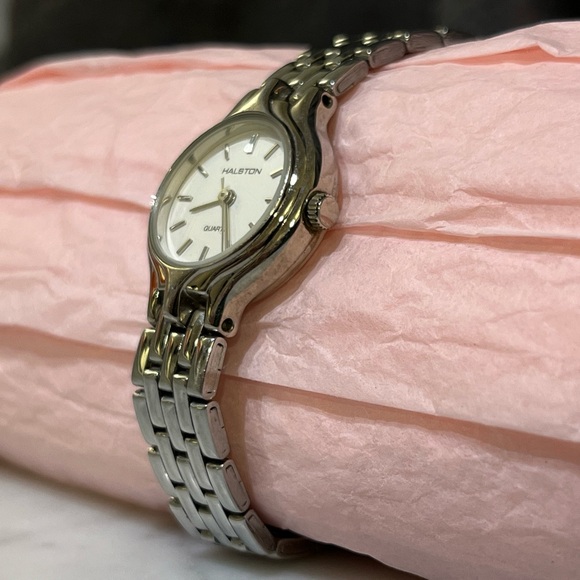 H by Halston stainless steel link watch. Works. - Picture 3 of 9